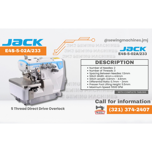 JACK E4S-5-03/333 - 5 Thread Direct Drive Overlock with Complete Fully Submerged image 0