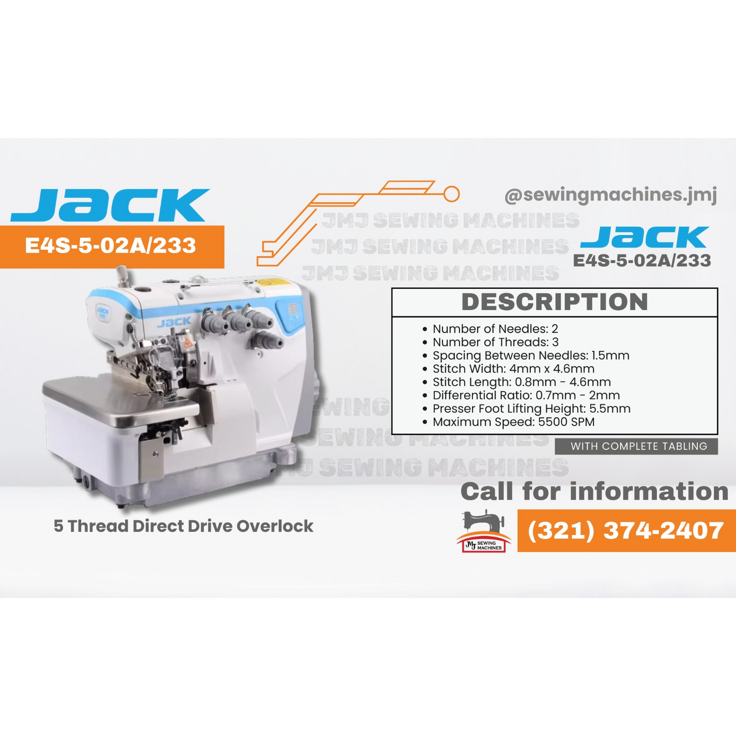 JACK E4S-5-03/333 - 5 Thread Direct Drive Overlock with Complete Fully Submerged image 0
