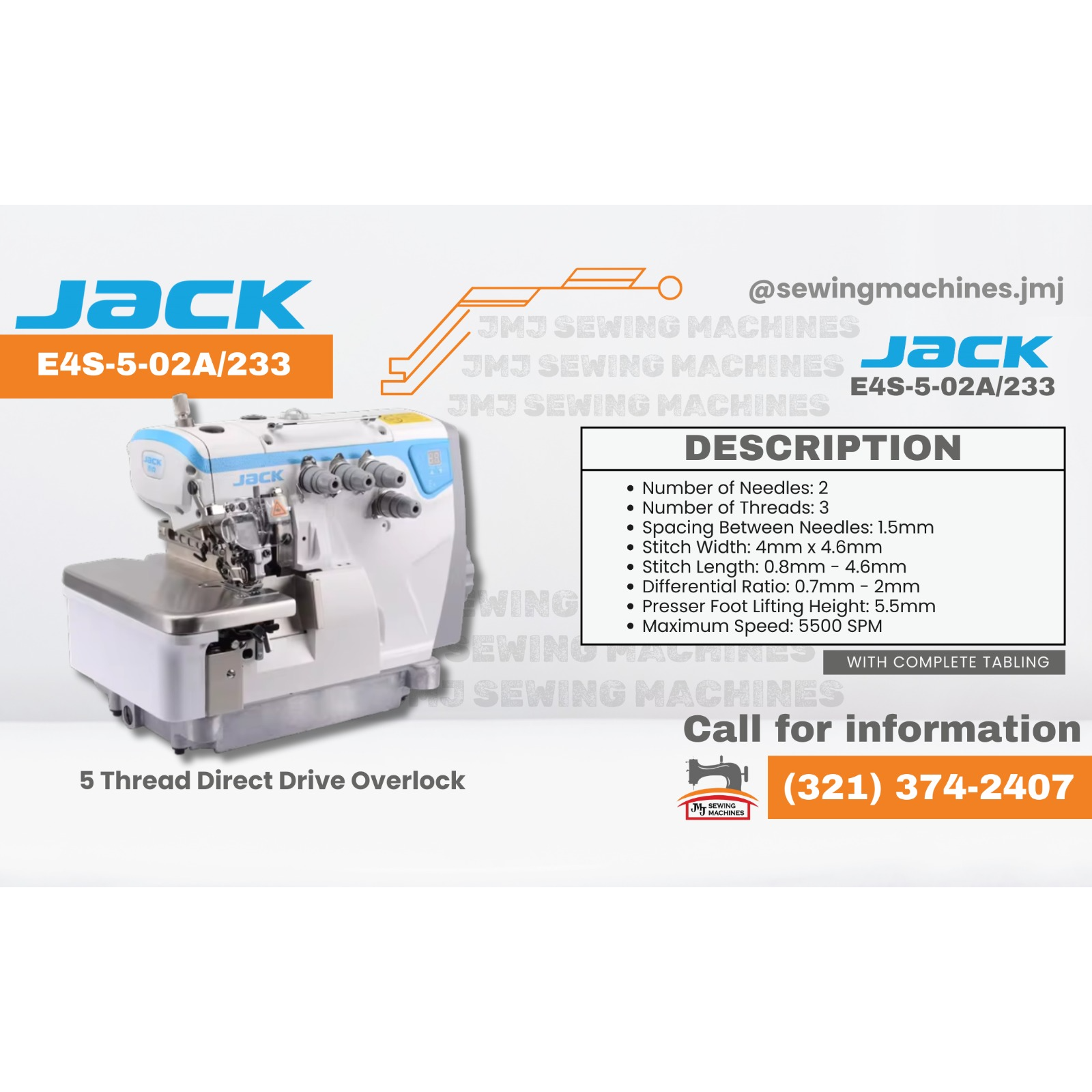JACK E4S-5-03/333 - 5 Thread Direct Drive Overlock with Complete Fully Submerged image 0