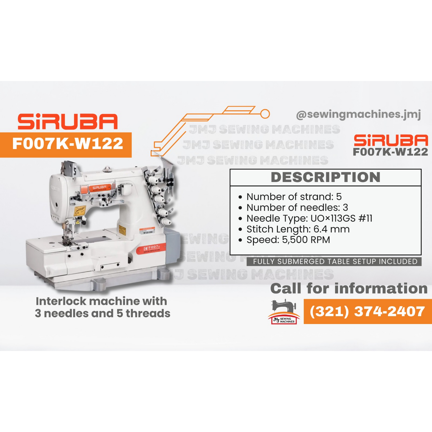 SIRUBA F007K-W122-356/FHA 3 Needle Flat Bed Coverstitch Industrial image 0