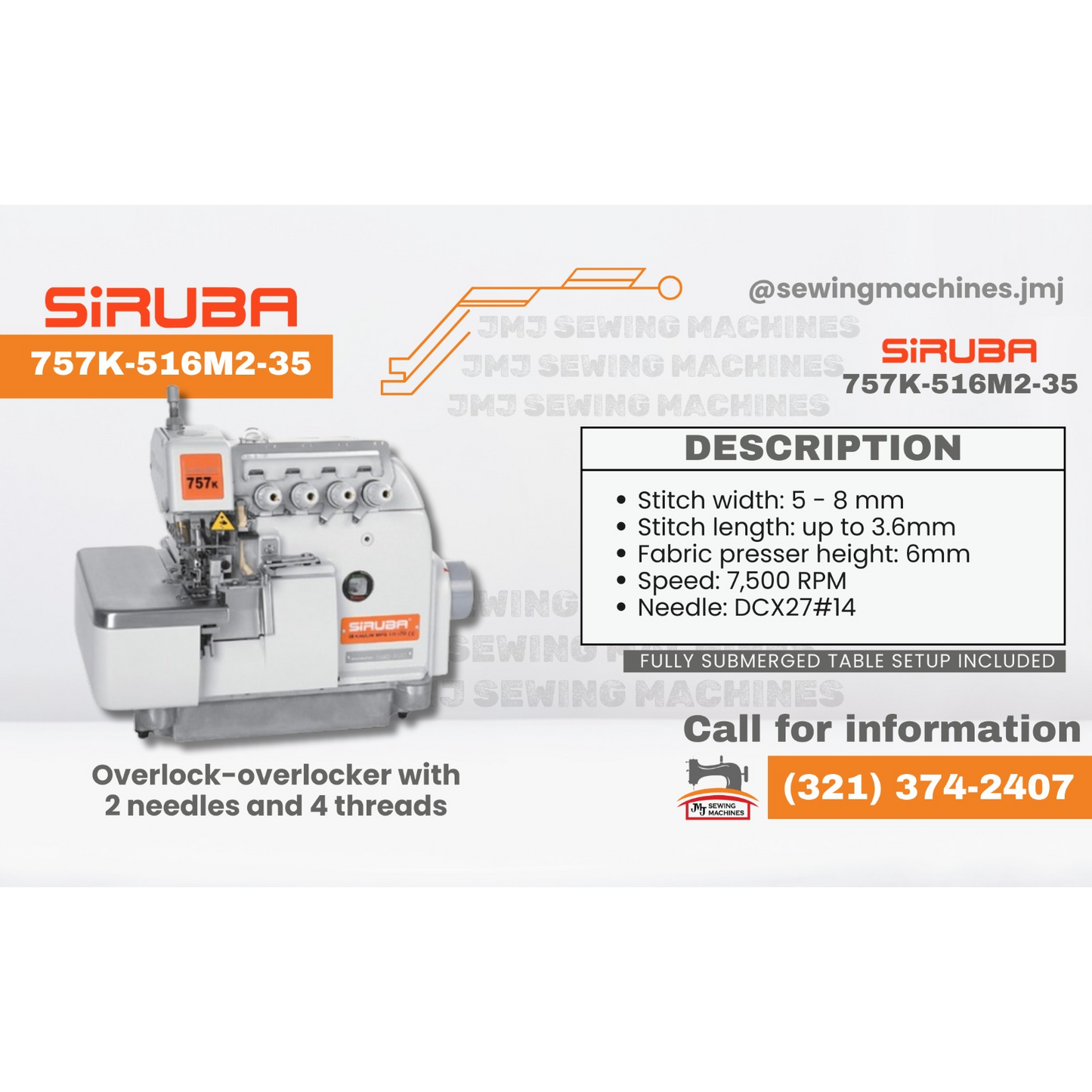 SIRUBA 757K-516M2-35 5 5 Thread Overlock Industrial Sewing Machine Assembled wit image 0