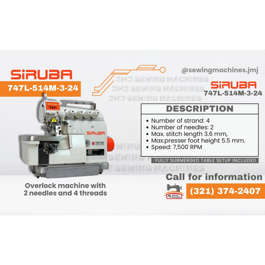 SIRUBA 747L-514M-3-24 4 Thread Overlock Industrial Sewing Machine image 0