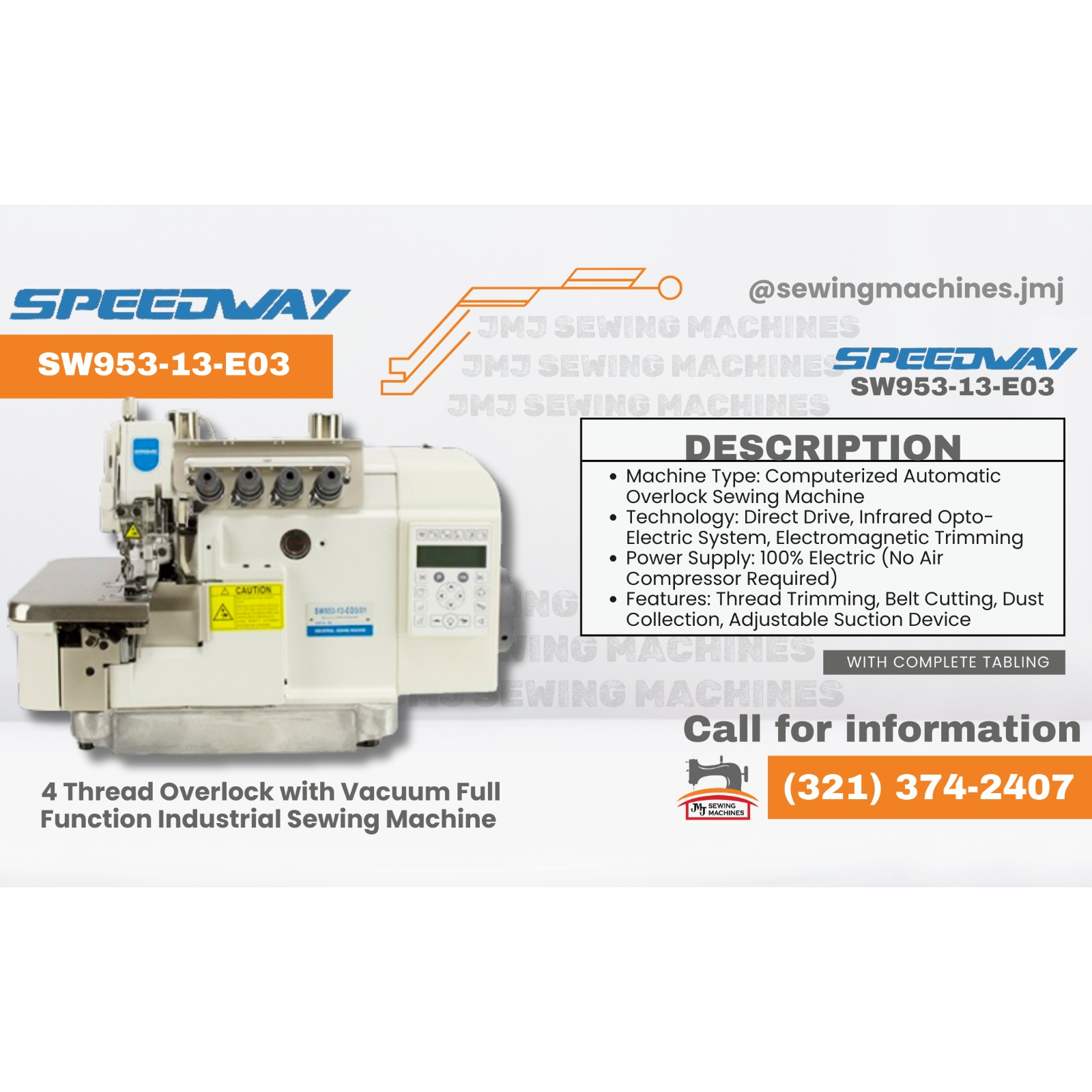 SPEEDWAY SW 953-13-ED3-4 Thread Overlock with Vacuum Full Function Industrial Se image 0